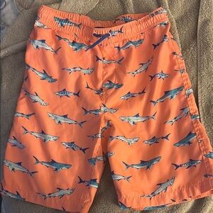 Orange Shark Print Swim Trunks